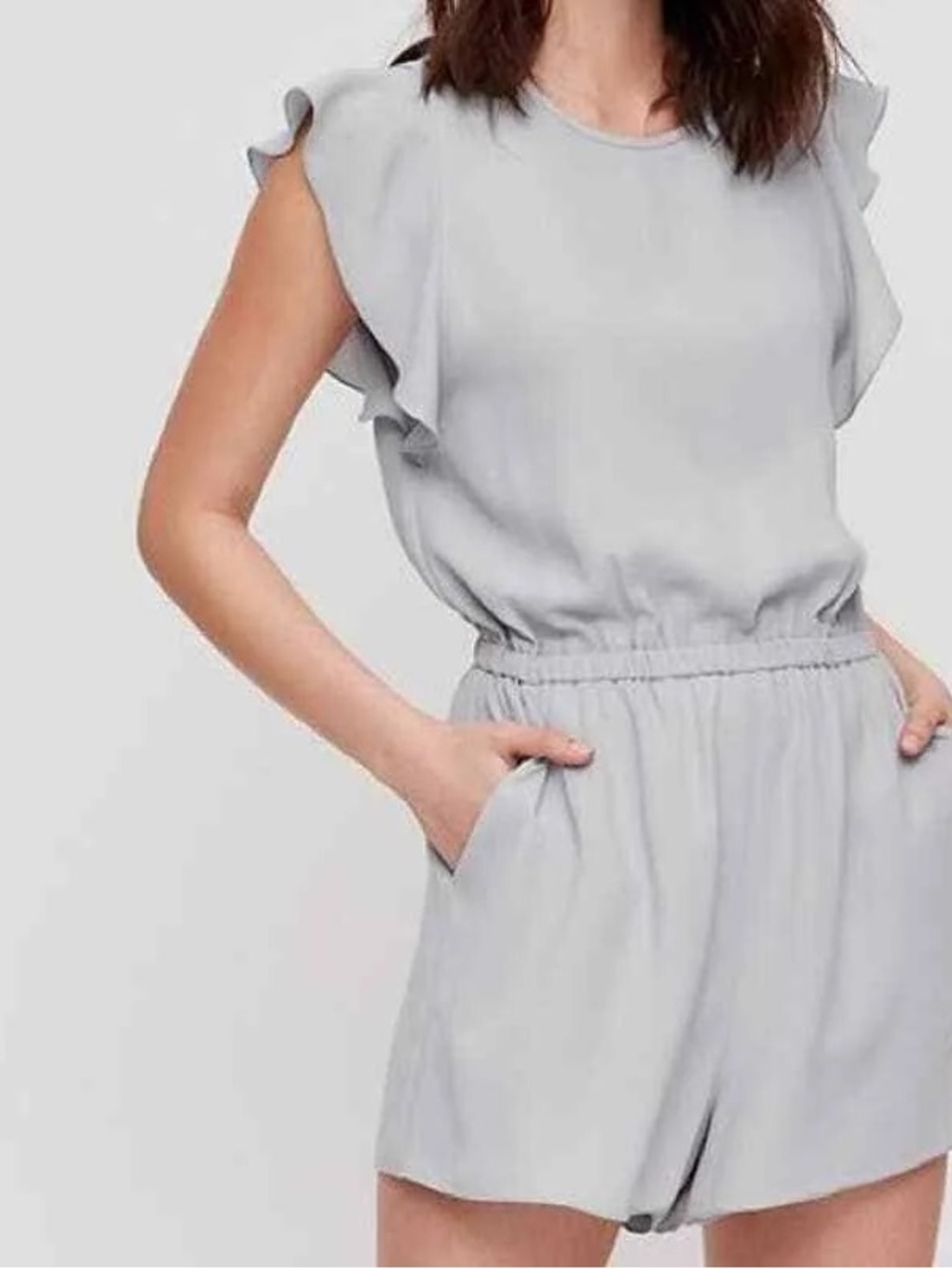 Wilfred Light Blue Fleurette Ruffle-Sleeve Romper